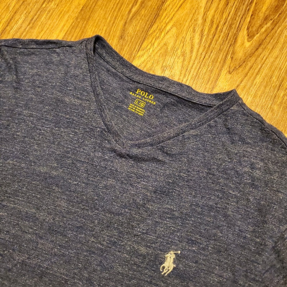 Polo Ralph Lauren‎ Shirt Men Large Blue Pullover V Neck Long Sleeve Preppy